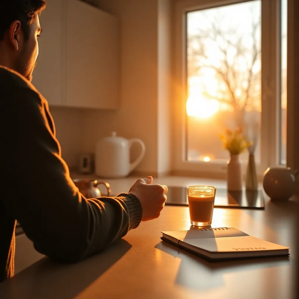 Persoon die ochtendyoga doet in woonkamer met ochtendlicht